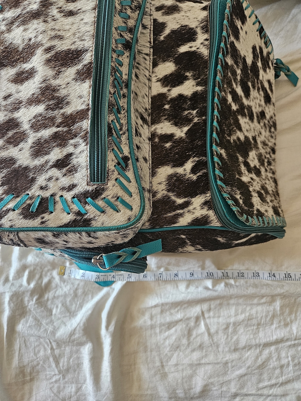 Turquoise-Trim Cowhide Backpack - Picture 8 of 9